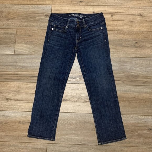 Women's American Eagle Denim Jeans Size 4 Blue Regular Artist Crop Stretch - Picture 1 of 11